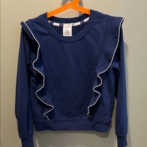 Max Studio Navy Ruffle Crew Neck Sweater